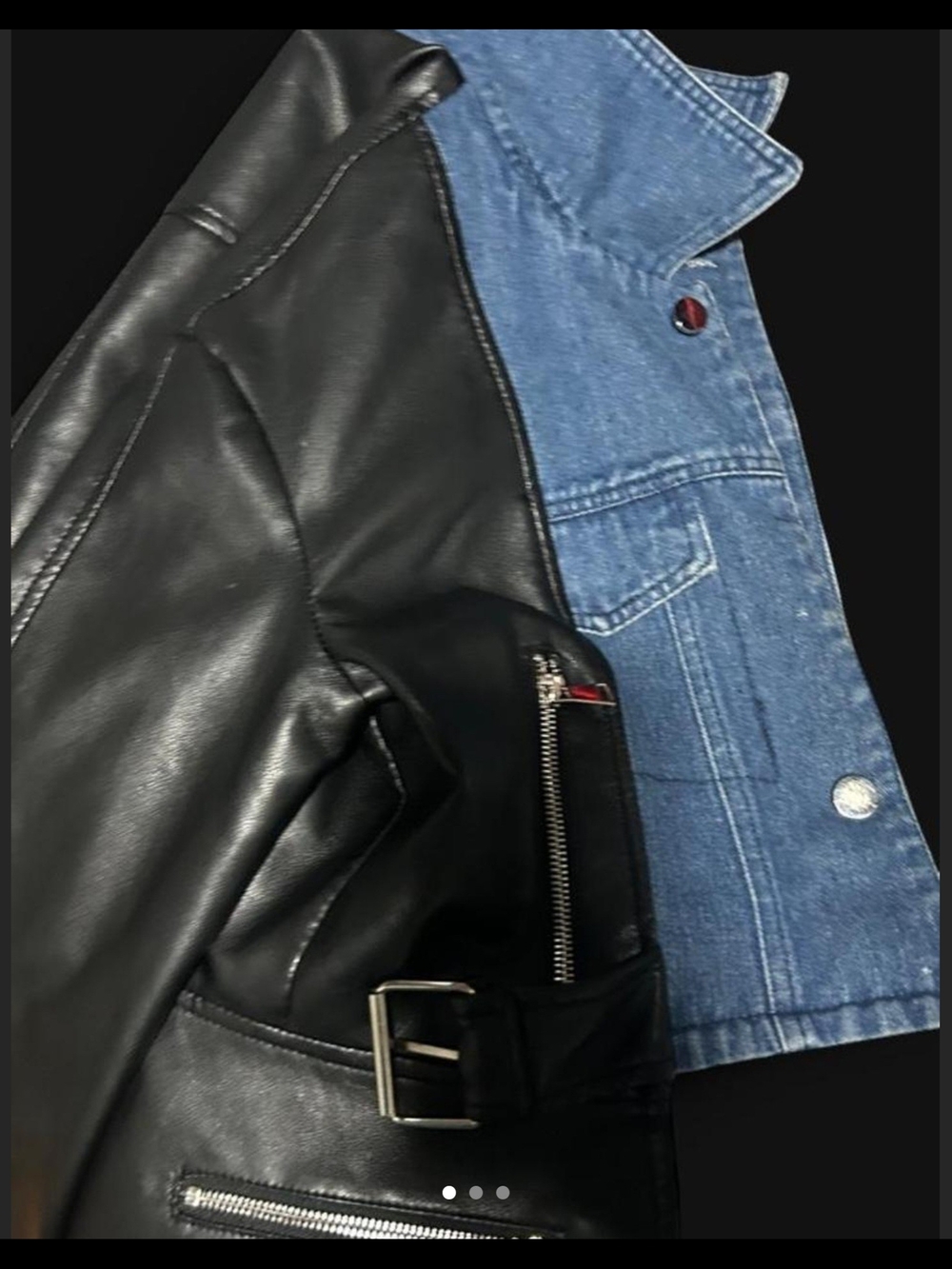 AKIRA Black Faux Leather & Blue Denim Jean Jacket Combo